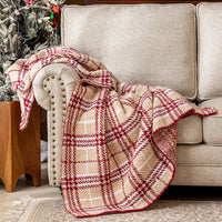 Classic Buffalo Plaid Sherpa Throw Red & White Checkered Design with Soft Lining for Cozy Comfort