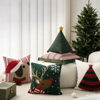 Corduroy Christmas Star Pillow with Pompoms Festive Holiday Decor