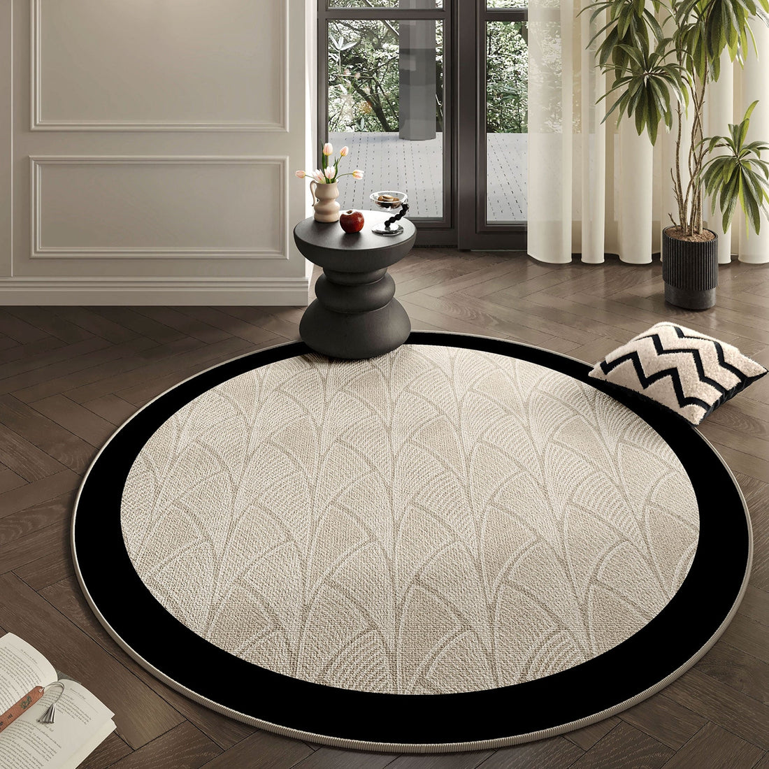 Easy Clean Rug Artisan Blossom Spillproof Pet-Friendly Chic Living Room Round Rug