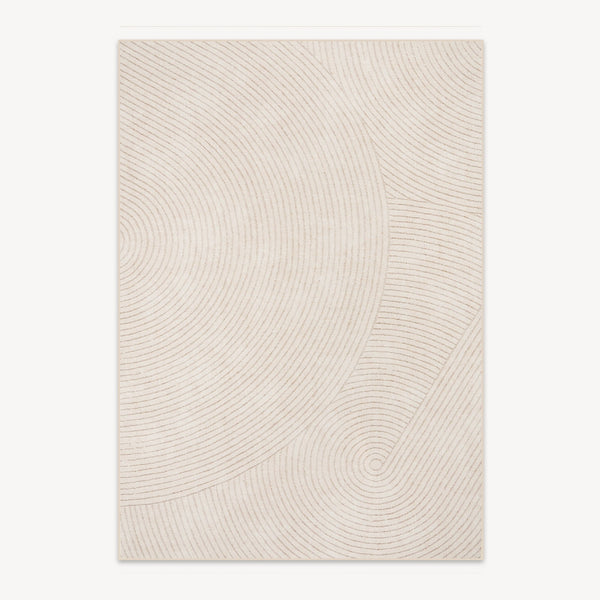 Easy Clean Rug Beige Zen Spiral Spillproof Pet-Friendly Minimalist Living Room Area Rug