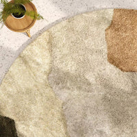 Easy Clean Rug Earthy Tones Abstract Round Spillproof Pet Friendly Modern Living Room Round Rug