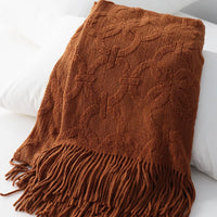 Elegant Textured Fringe Throw Blanket
