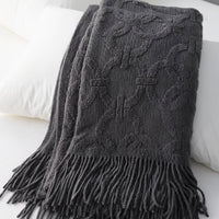 Elegant Textured Fringe Throw Blanket