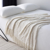Elegant Textured Fringe Throw Blanket