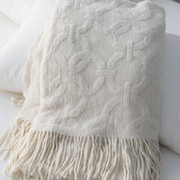 Elegant Textured Fringe Throw Blanket