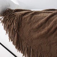 Elegant Textured Fringe Throw Blanket