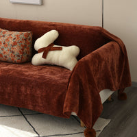 Festive Luxurious Soft Sofa Cover with Pompom Ball Decorations for Holiday Cheer