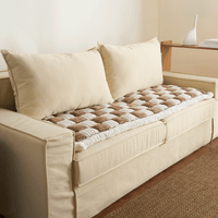Fuzzy Cream Plaid Sofa Cover