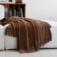 Luxurious Chenille Textured Fringe Throw Blanket