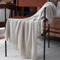 Luxurious Chenille Textured Fringe Throw Blanket