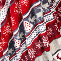 Super Soft Reindeer Plush Throw Cozy Holiday Blanket with Snowflakes & Red Accents