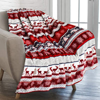 Super Soft Reindeer Plush Throw Cozy Holiday Blanket with Snowflakes & Red Accents